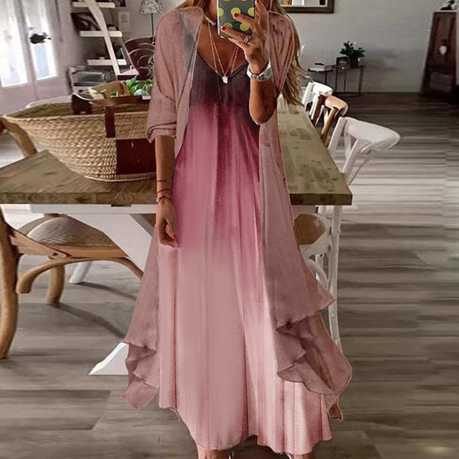 

Летний женский принт, отпускной камзол, длинное платье, большой размах, комплект из двух частей XXXL красный