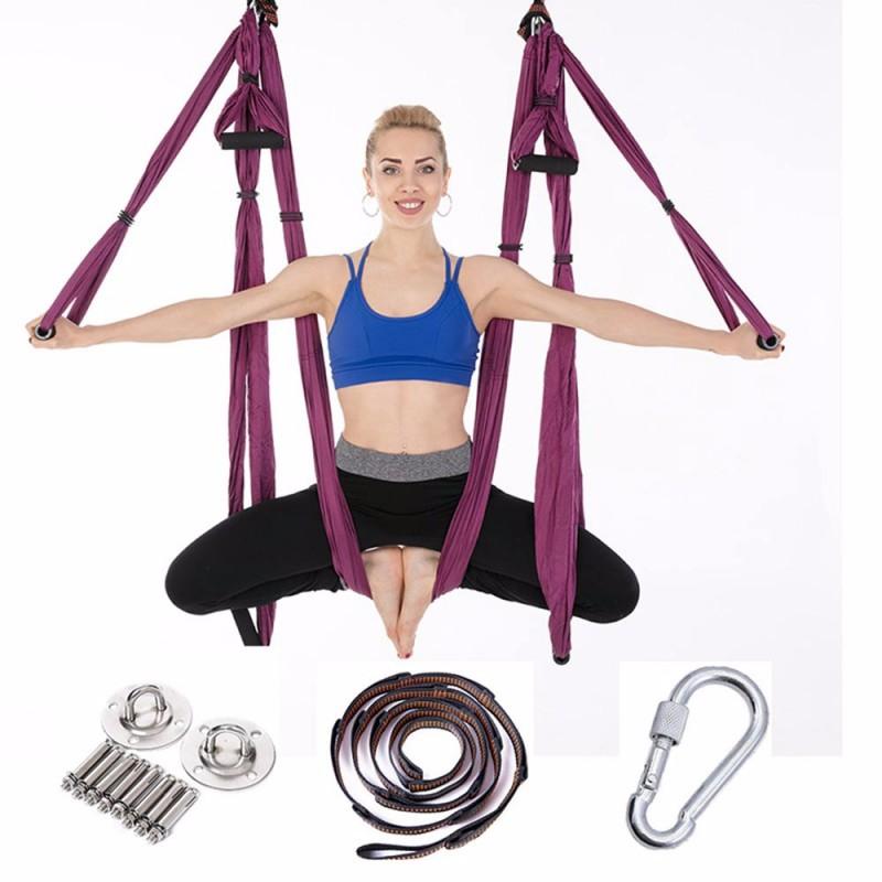 Aerial Yoga Hammock Set With Spreader Bar Extension Straps Inversion Fitness Training