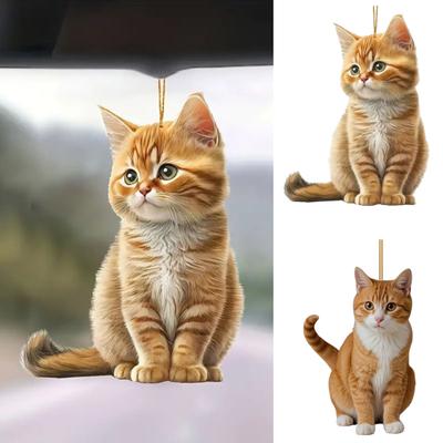 Acrylic Cat Pendant with Lanyard Easy To Hang Lightweight Design Adorable Kitty Christmas Decoration Tree