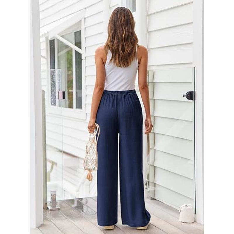 VEZFAA Women's Fashion Casual Solid Color Print High Waist Trousers Pants & Capris