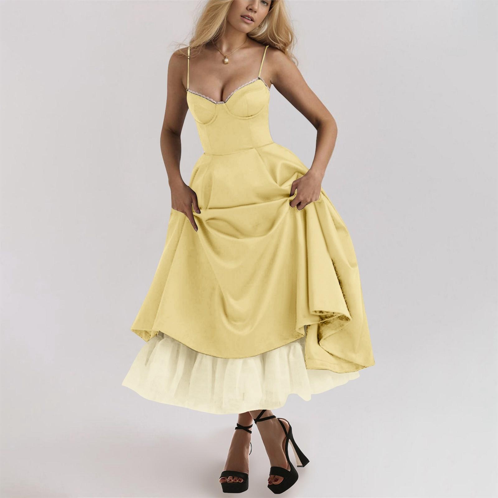 

Женское модное однотонное платье принцессы с сеткой и двухслойным платьем на подтяжках S