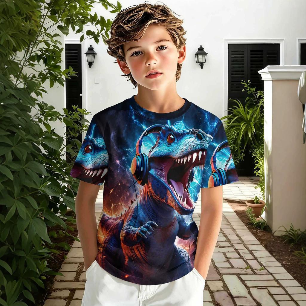 Summer Children's 3D Printed Crew Neck T-Shirt Fashion Versatile Breathable Trend Casual