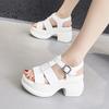 Fashion 8.5cm Microfiber Leather Boots Comfy Breathable Peep Toe Women Slippers Summer Buckle Rubber Sandals Hollow Flats Shoes White