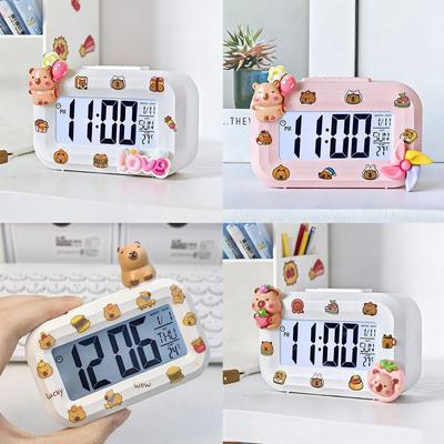 Multi-functional Cartoon LED Digital Clock Mini Silent Capybara Alarm Clock with Night Light Desktop Clock Student Dormitory