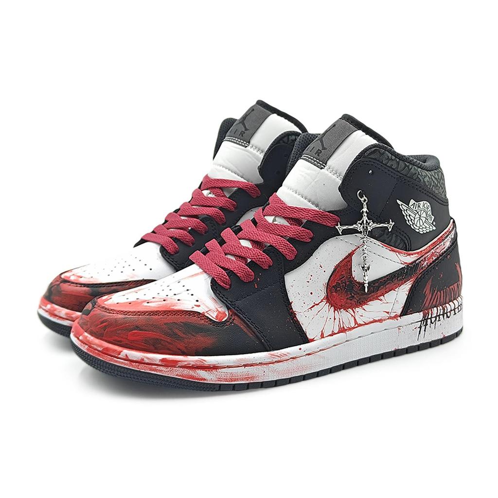 Jordan Air Jordan 1 Mid SE 'Panda Elephant' Abrasion Resistant Mid Top Vintage Basketball Shoes Men's Black Red FB9911-001(Team1284- S)