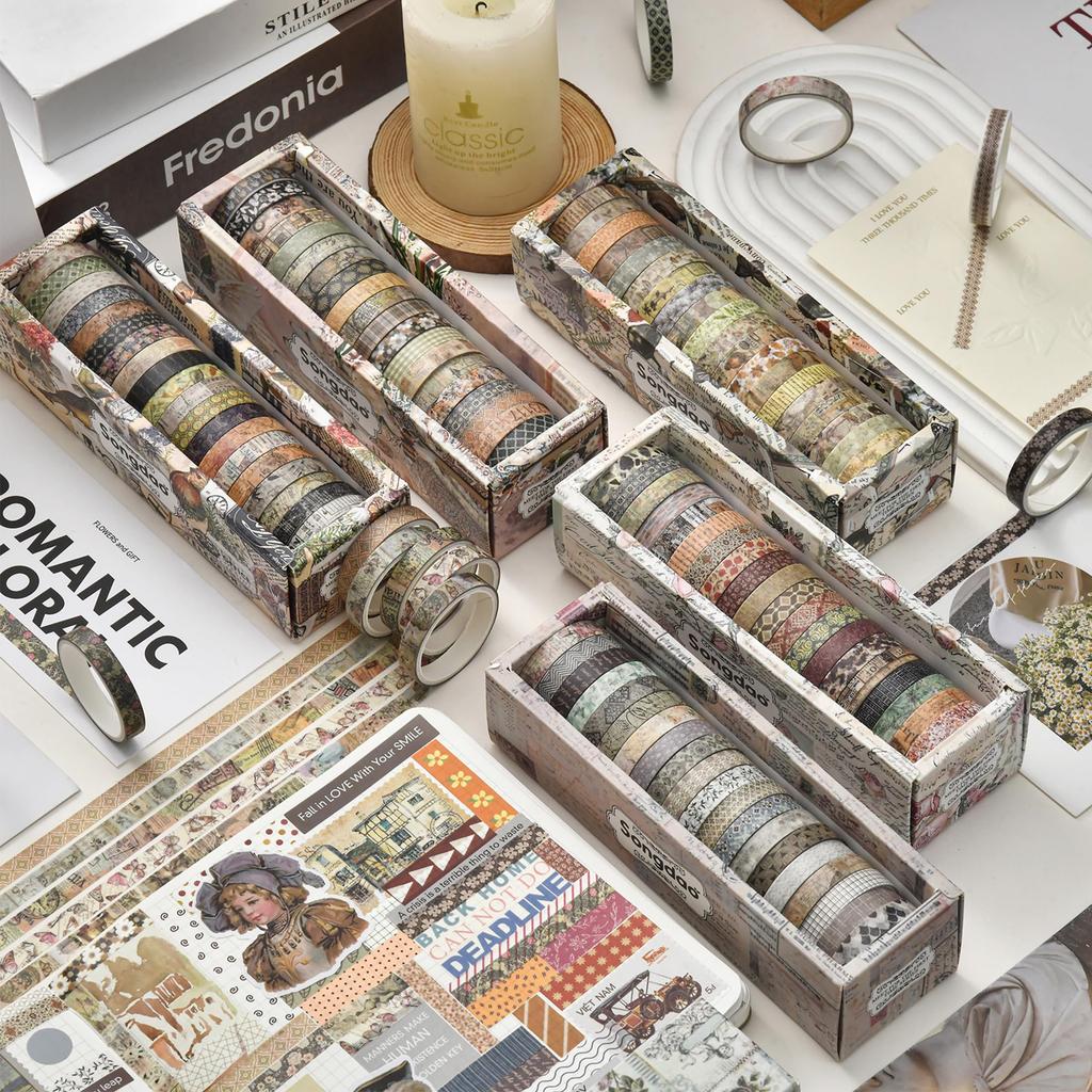 Songdao 20 Rolls Thin Retro Masking Tape Nostalgic Vintage Washi Washi Tape for DIY Crafts Set, Creativity, Tape, Women's Style, Packaging,