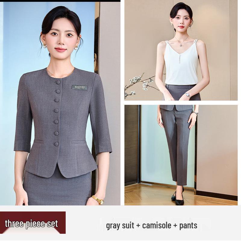 Women's Mid-Sleeve Professional Two-Piece Set for Spring/Summer/Autumn
