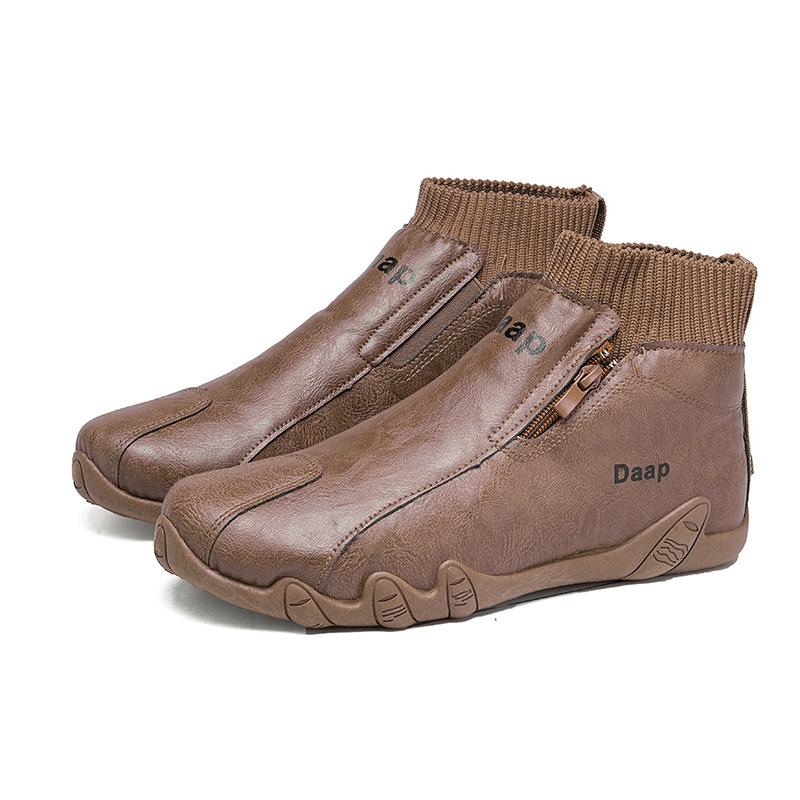 Versatile Trendy Brand High-top Shoes Men's Martin Boots Velvet Cotton Shoes Autumn and Winter Casual Sports Five-finger Shoes Zipper Lazy Shoes