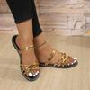 2024 Summer Open Toe Solid Color Women's Beach Slippers Large Size Two-Wear Flat Bottom Glossy Roman Women's Sandals