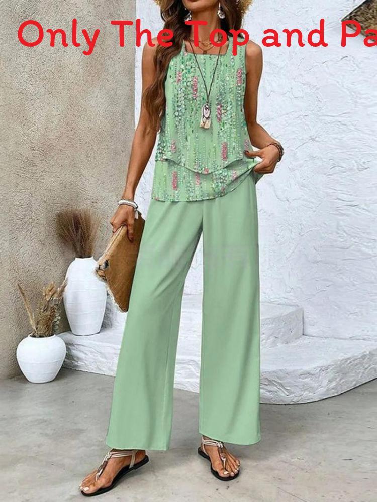 Womens Sleeveless Double Layer Pantsuit With 3d Print For Summer Casual Wear