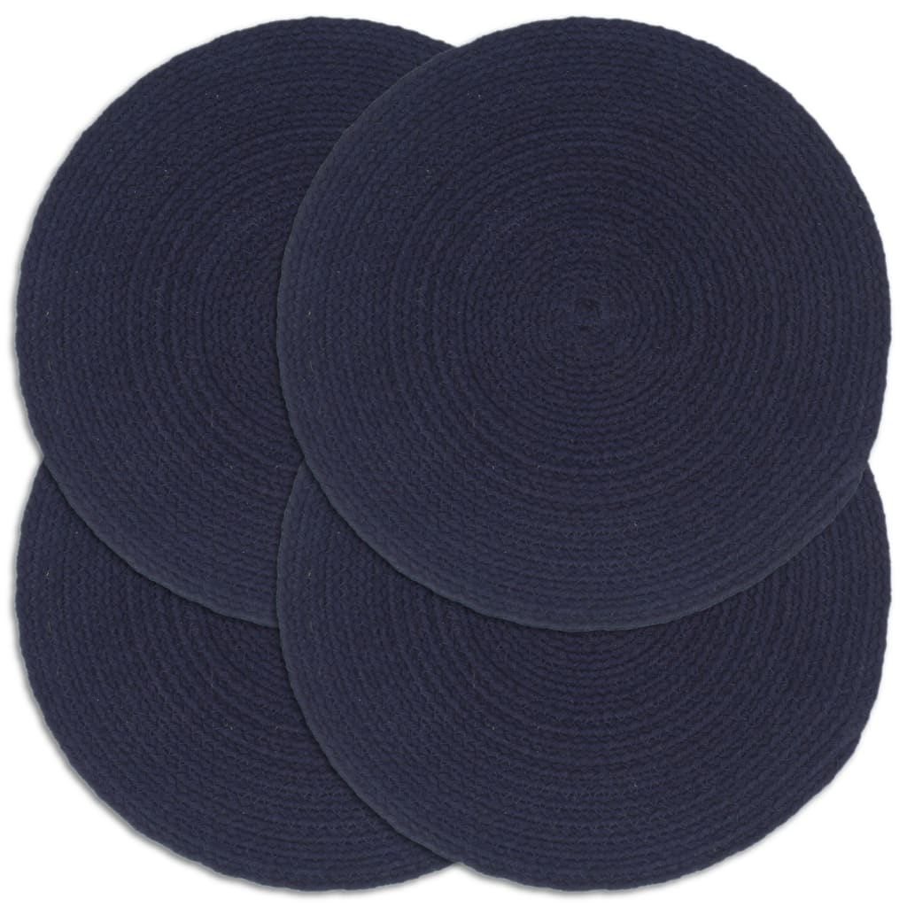 Buy Placemats 4 pcs Uni Navy Blue 38 cm Round Cotton at affordable
