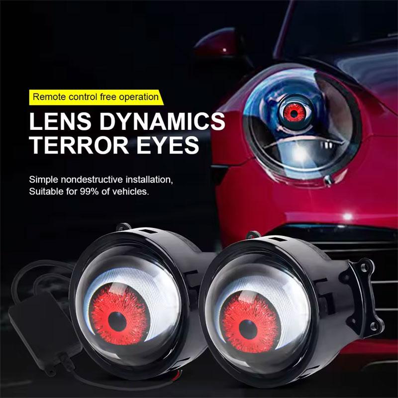 LED Car Dynamic Devil Eye Large Light 3-inch 33 Mode Car Light Remote Modification Eagle Eye 3D Lens Dynamic Pupils Headlight