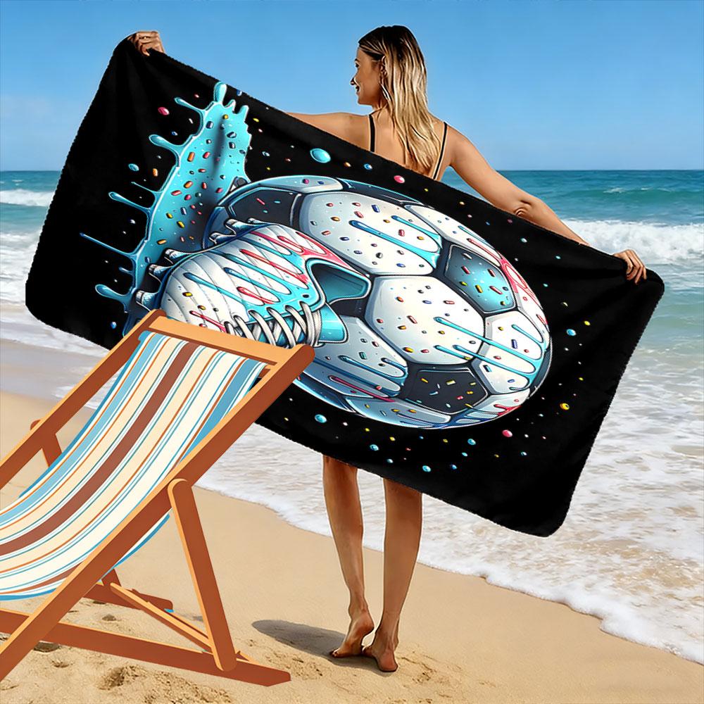 Dripping soccer delight Print beach towel, quick drying, suitable for travel, outdoor sports, jogging, the beach and swimming, gift
