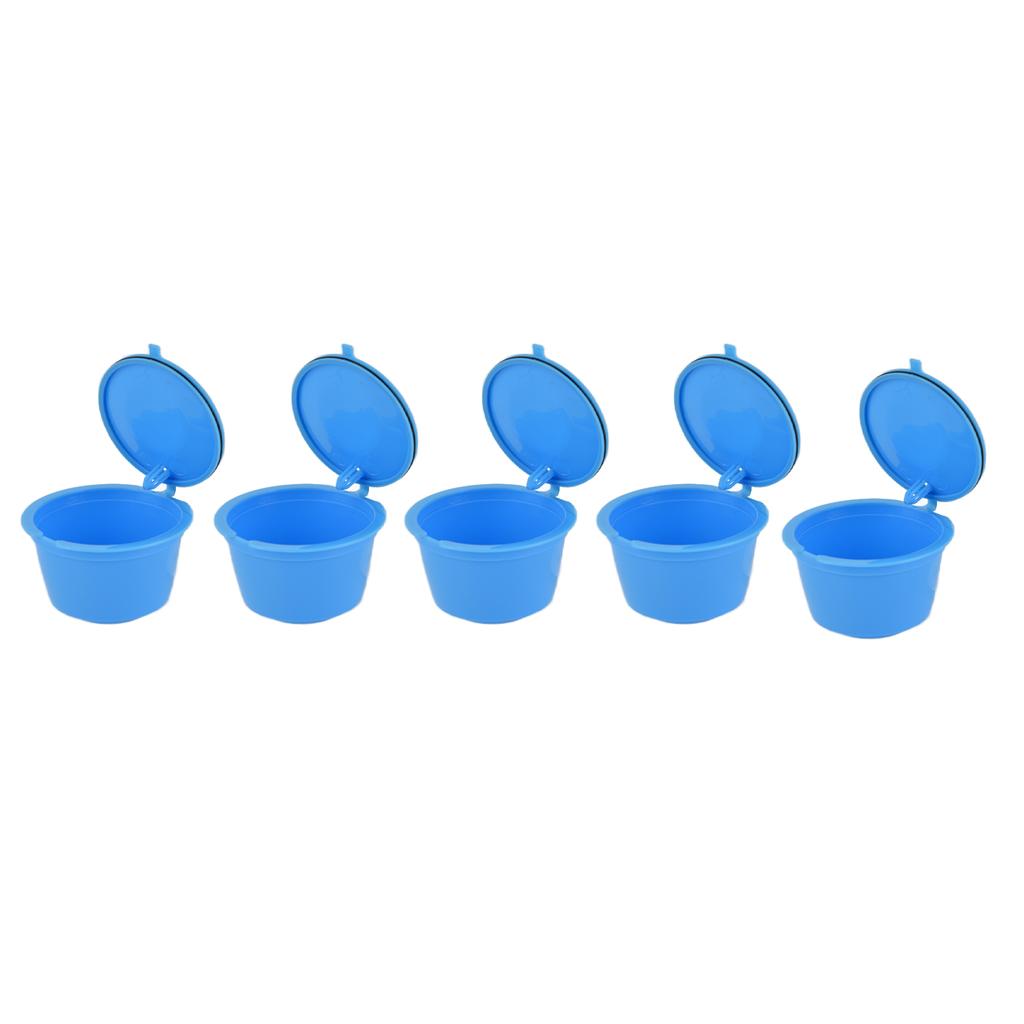 5Pcs 50ml Coffee Capsule Reusable Coffee Filter Cup with Spoon for DOLCE GUSTO Coffee MachineBlue