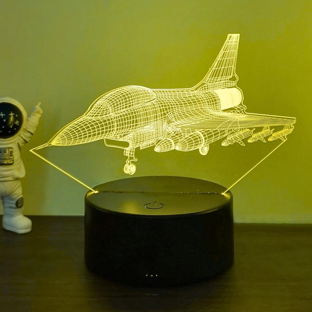 Fighter aircraft 3D night light, 3D optical illusion light with touch, bedroom 7-color color changing ambient light