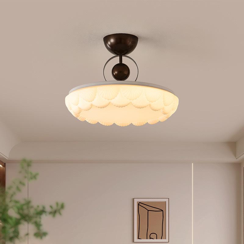 Modern Mid-Century Cream Bedroom Semi-Pendant Ceiling Light with Retro Eye Protection