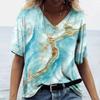 New Marble Gradient 3D Print T-Shirts Women V-Neck Short Sleeve T Shirt Y2k Harajuku Oversized