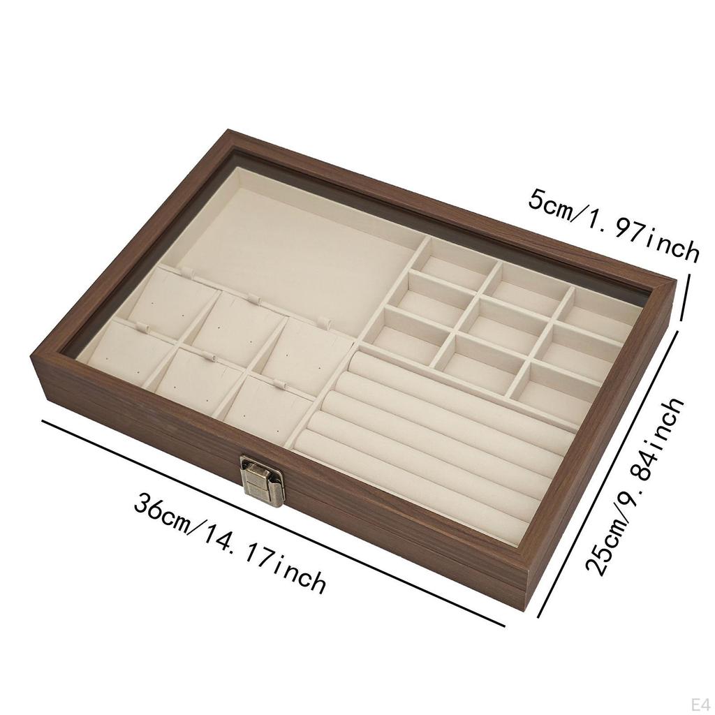 Jewelry Box Display Large Capacity with Dividers Flip Clear Open Lid Organizer Storage