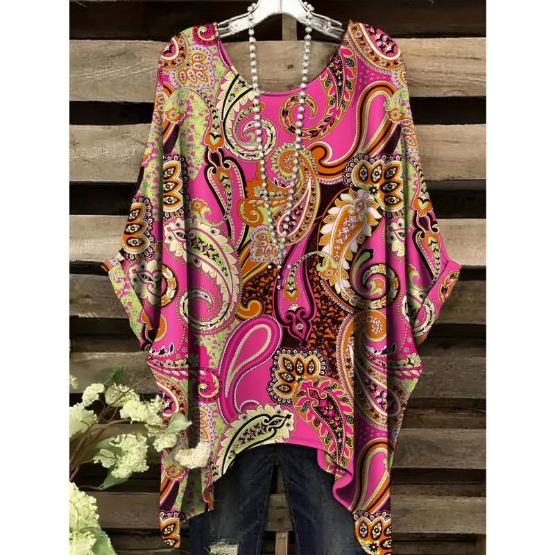 Sommer Damen Bohemien Stil Print T-Shirt Tops Mode Gestreiftes Blumen Grafik T-Shirt Lässiger Komfort Kurzarm Kleidung