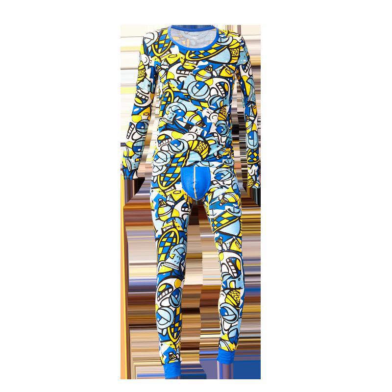 

Комплект мужского бесшовного термобелья: Утепленная бархатная рубашка с круглым вырезом и брюками на осень. XL синий