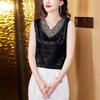 WTEMPO Large Size Satin Jacquard Camisole Vests for Women Spring Summer Solid Color Loose Lace Patchwork Sleeveless Tops