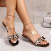 Women's High Heel Sandals Summer New Outdoor Wear Rhinestone Butterfly Knot Thick Heel Korean Style Slip-On Slippers Women's