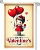Valentine Garden Ag, Retro Girl with Heart Balloons Design Polyester 12x18 Inches, Valentine's Day Ag for Lawn, Porc PPZ