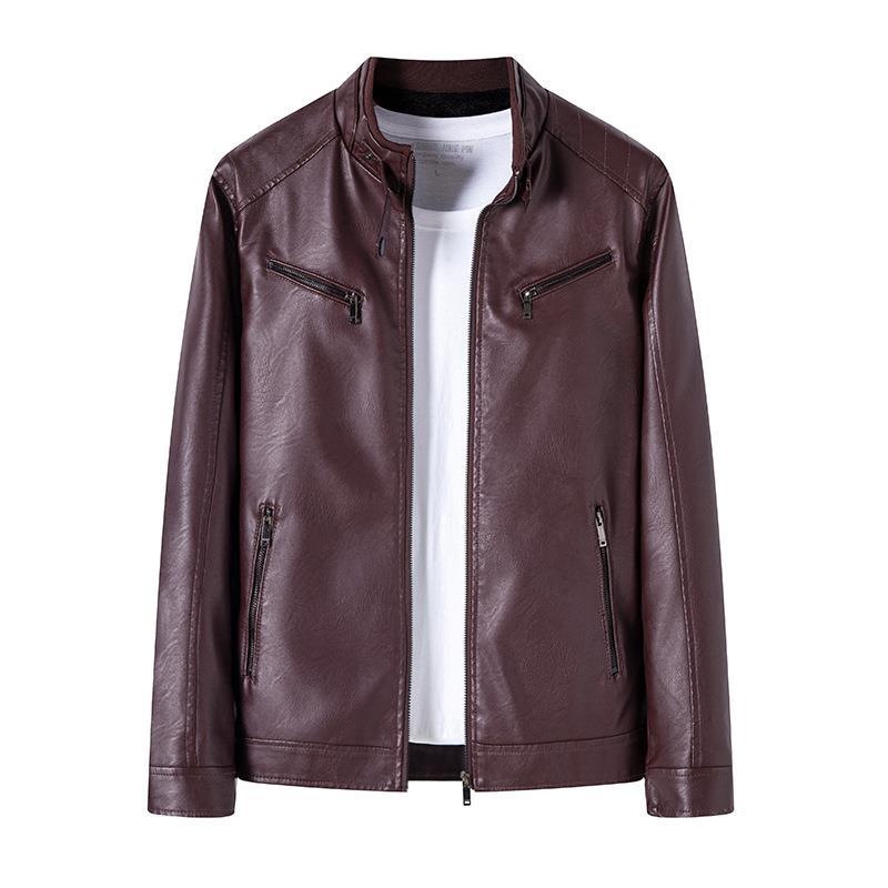 New top leather jacket men's PU leather jacket autumn and winter trend stand-up collar locomotive clothing tooling jacket