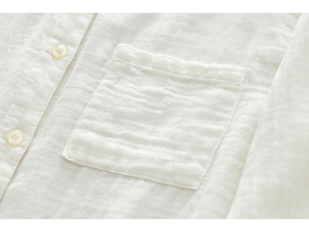 Women's Stand Collar Pure Cotton Shirt - Loose Double Layer Cotton Gauze