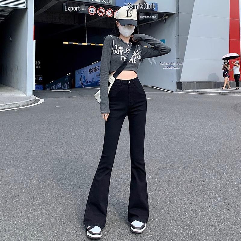 

Women s Black High Waist Micro Flare Jeans - 2024 American Retro Slimming Trumpet Pants L (suggested weight 110-125 jin)