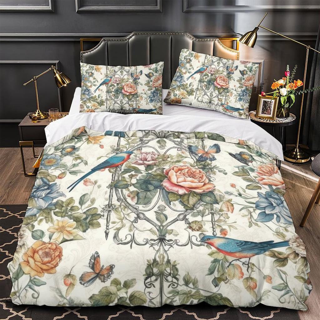 3D Digital Printing Hand-Painted Flower Series Quilt Cover Pillowcase Two Or Three-Piece Set Polyester Abraded