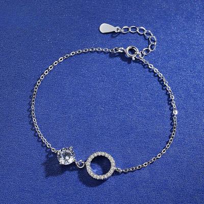 Modischer und schlichter Armreif im koreanischen Stil aus s925 Sterlingsilber mit 1 Karat Moissanit, verstellbarer Glücksring, Silberschmuck