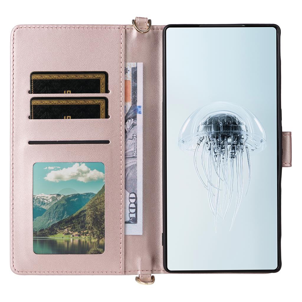 For ZTE nubia Red Magic 10 Pro 5G/10 Pro+ 5G Wallet Case with Shoulder/Wrist Strap Leather Phone Cover Stand