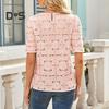 Women Tops Round Neck Puff Short Sleeve Hollow Lace Pullover Tops Solid Color Loose Fit Summer T-shirt