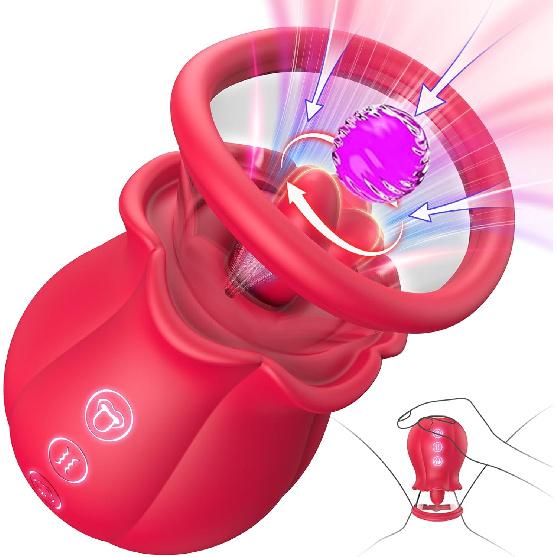 Вибратор для сосания Rose, секс-игрушка - 3 в 1, секс-игрушки для взрослых, съемная чаша для стимуляции клитора и сосков, вращение на 360°, вибратор для точки G с 9