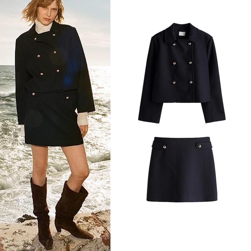 Fall and Winter New Women's Clothing French High Waist Trendy A- Line Skirt 1265873 Double Breasted Outwear 1263197