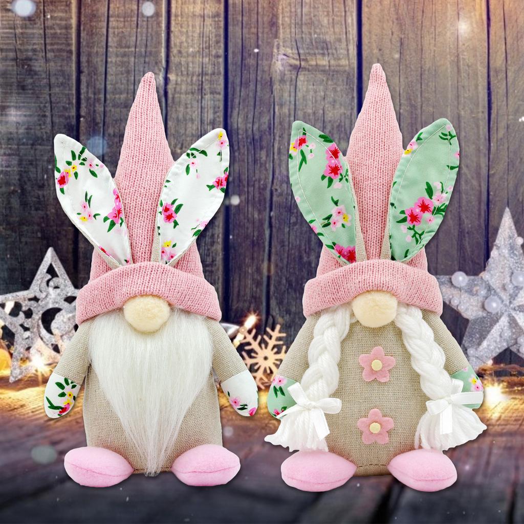 Festival Handmade Rabbit Bunnies Gnomes Dwarf Elf Plush Dolls Easters Decoration for Tabletop and Book Shelf Display