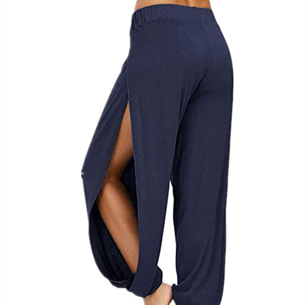 Pantaloni Yoga Harem Jogger cu fantă laterală Pantaloni de sport hippie de plajă Dimensiuni mari Snur largi Casual Moda nouă pentru femei
