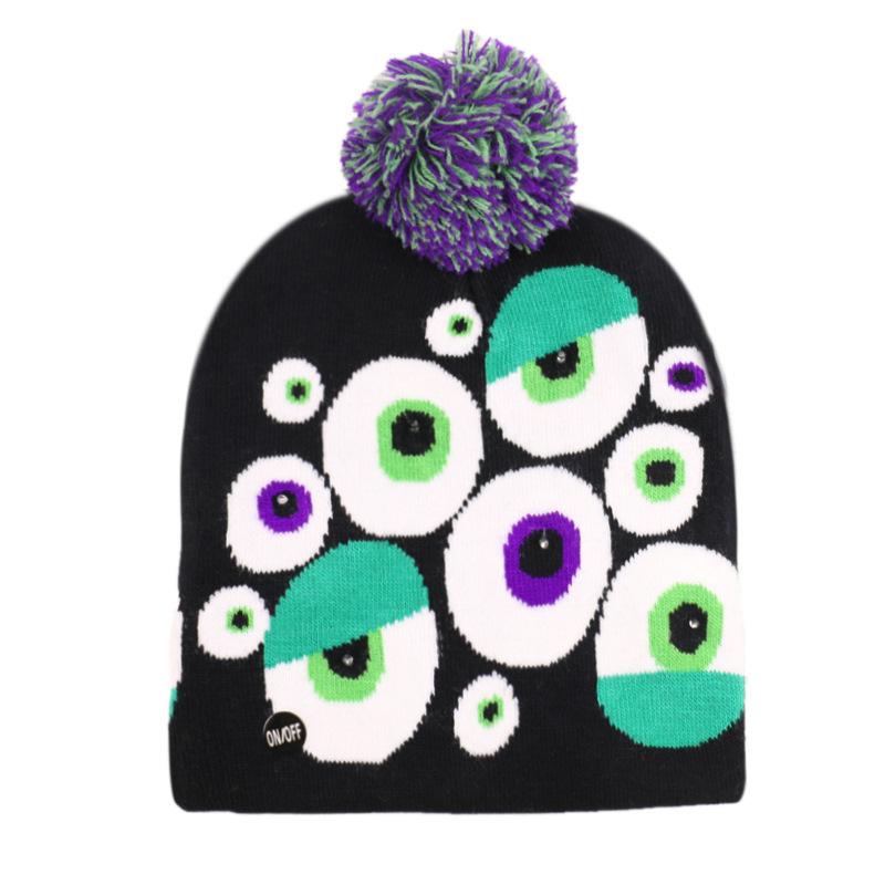 Divertente cappello lavorato a maglia con teschio fantasma di zucca per feste natalizie a LED per Halloween