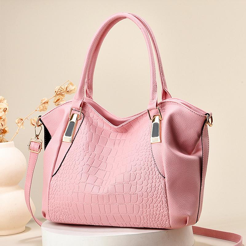 SCIONE New Fashion Soft Leather Middle-aged Lady Handbag Crocodile Pattern Large-capacity Waterproof Zipper Compartment Shoulder Bag
