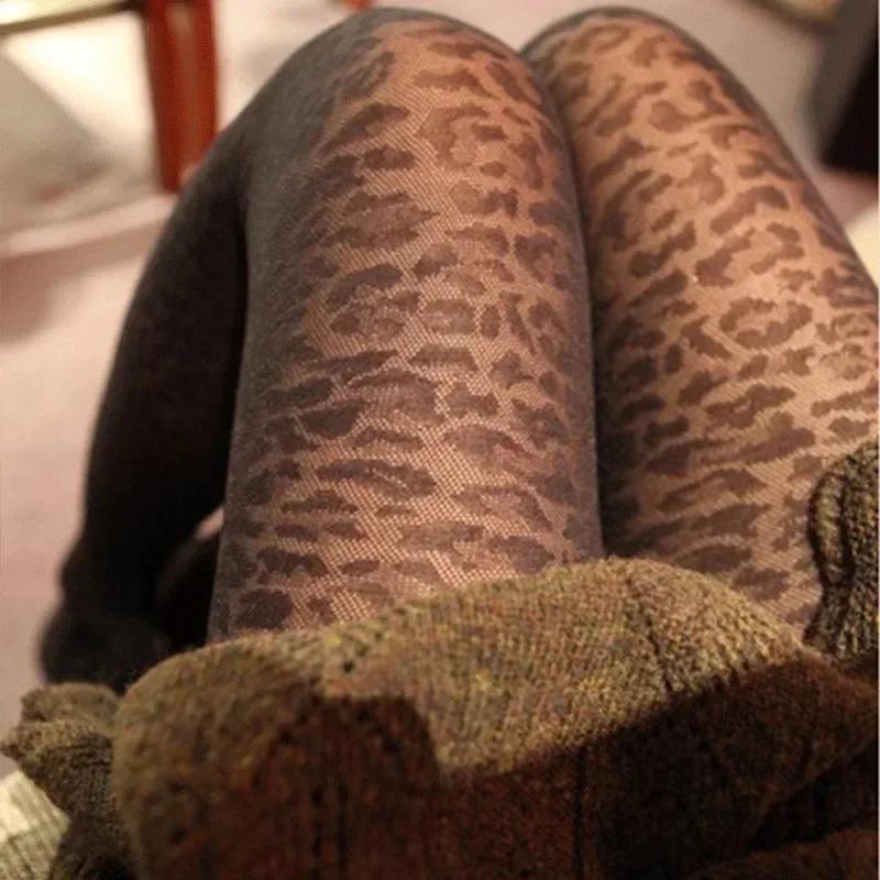 European and American Hot Girl Sexy Leopard Print Black Stockings Punk Style Jacquard Tight Fitting Seamless Pantyhose