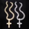 Men Hip Hop Cuban Chain Alloy Necklace Trendy Rap Style Full Diamond Wrapped Cross Pendant Street Fashion Accessories