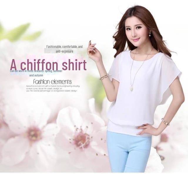 Women's Short-Sleeve Chiffon Bat Sleeve Loose Fit Top