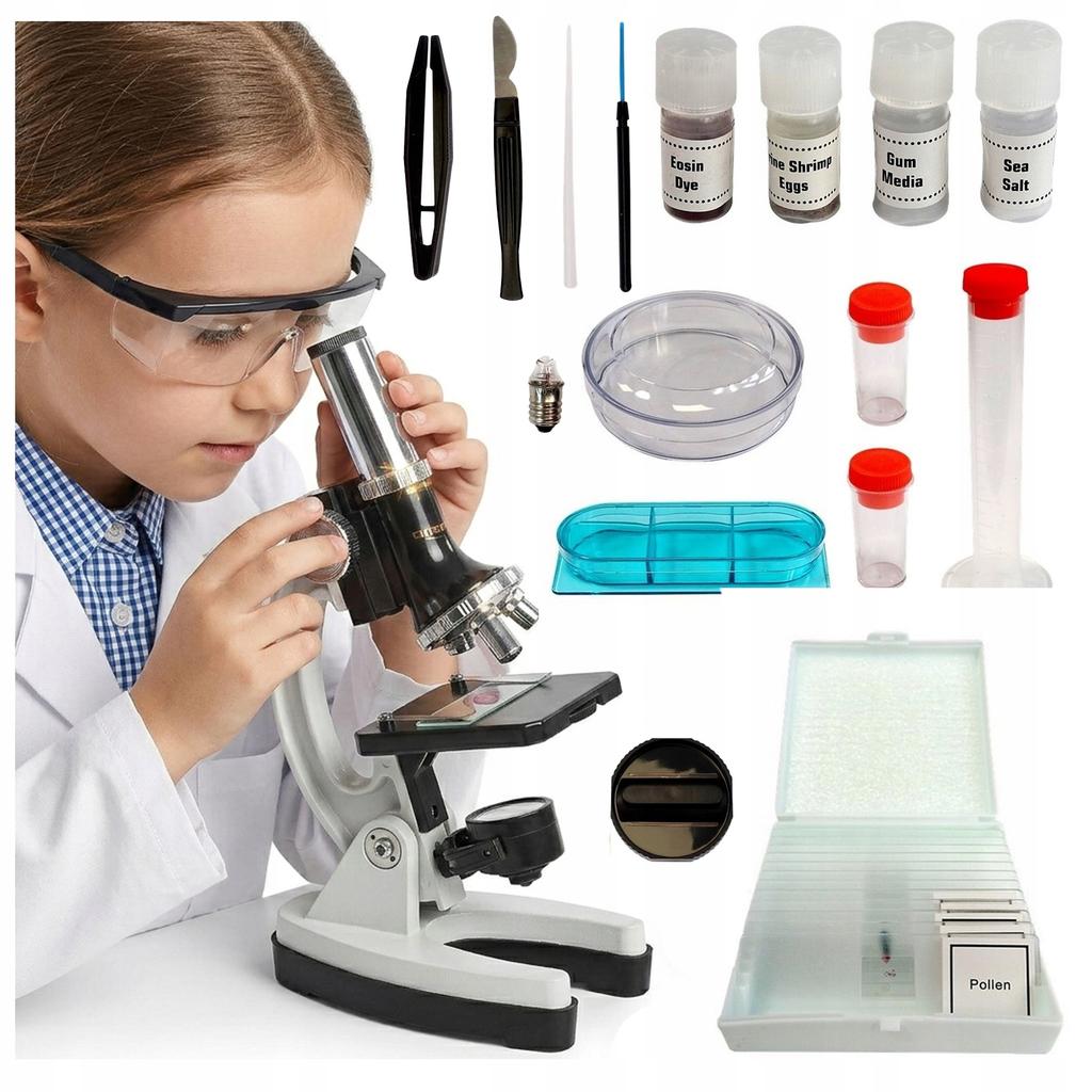 [PACZB] Educational microscope for children, suitcase, magnification 300x-1200x, set of 28 pieces, Z3309