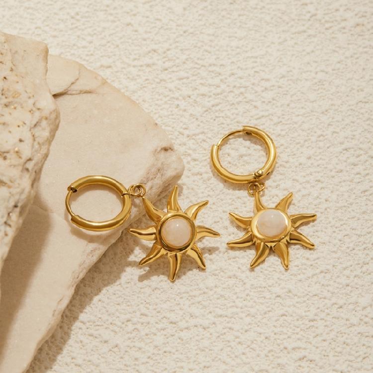 Fashion Sun Pattern Earrings Moonstone Embellished Stainless Steel Party Accessory Gift For Fashion Lovers