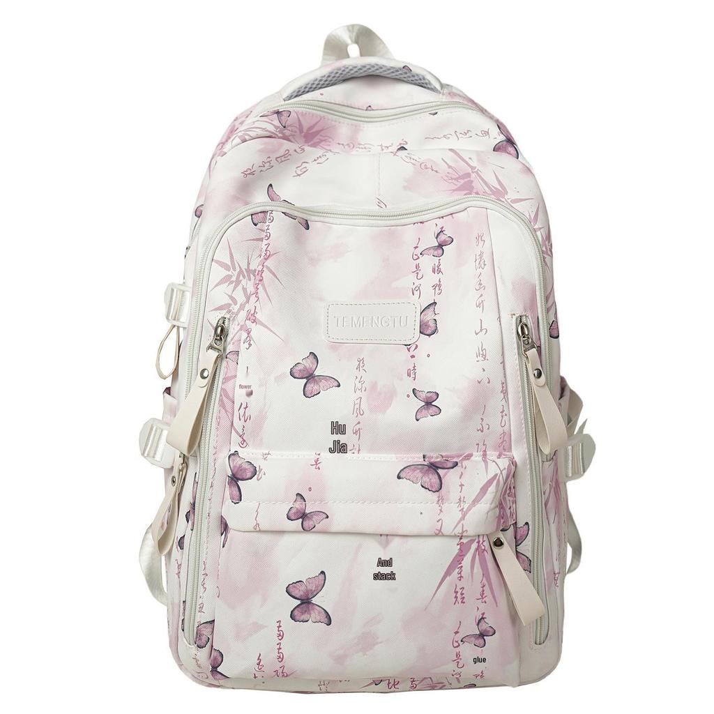 Svěží batoh s motýlím potiskem pro studenty středních a vysokých škol – Velká kapacita, národní styl, literární design pro fanoušky