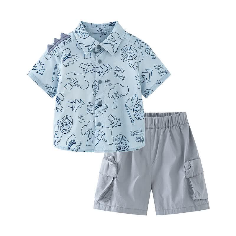 Minibala Boys' Breathable Faux Linen Short Sleeve Shirt & Pants Set