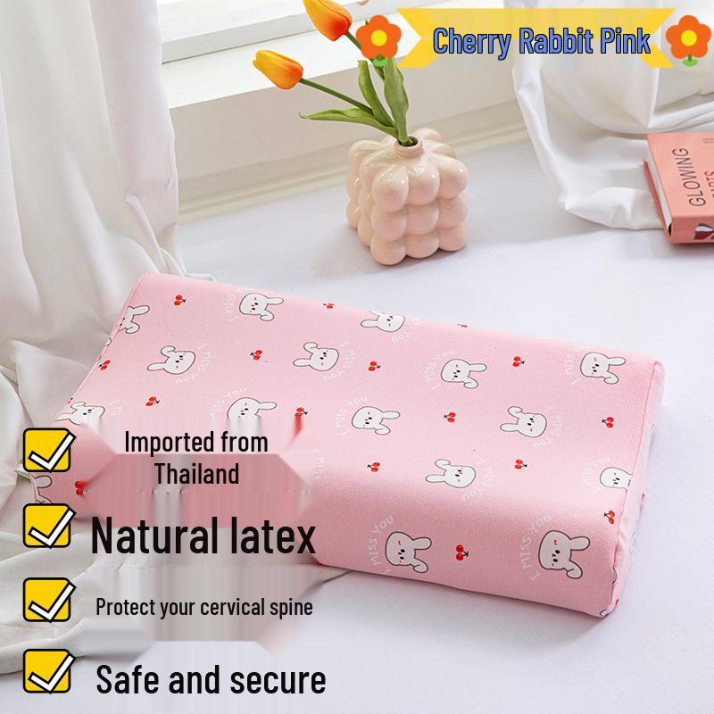 Thailand Latex Pillow Core for All Seasons – Cartoon Design with Cotton Knitted Pillowcase for Students and Babies