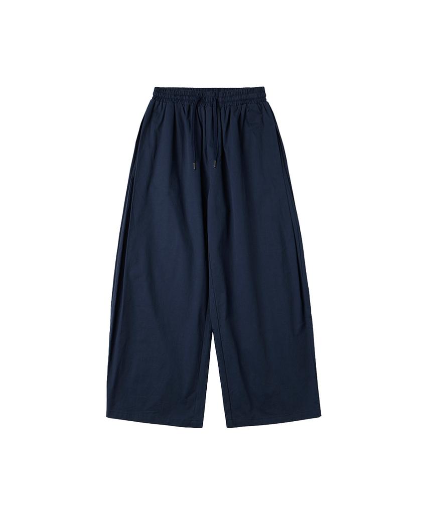URBANAGE Balloon Fit Curved Pintuck Cotton Elastic Waist Pants_Navy