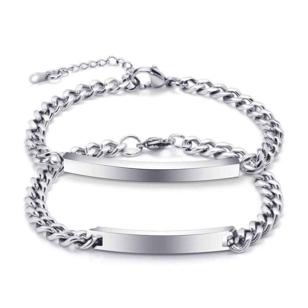 Engravable Titanium Steel Couples Bracelet – Sleek Long Strip Design for Men and Women